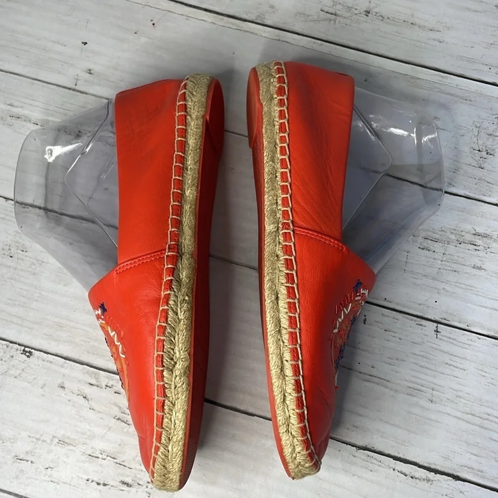 Tory Burch Coral Leather Embroidered Daley Espadrille Flats
